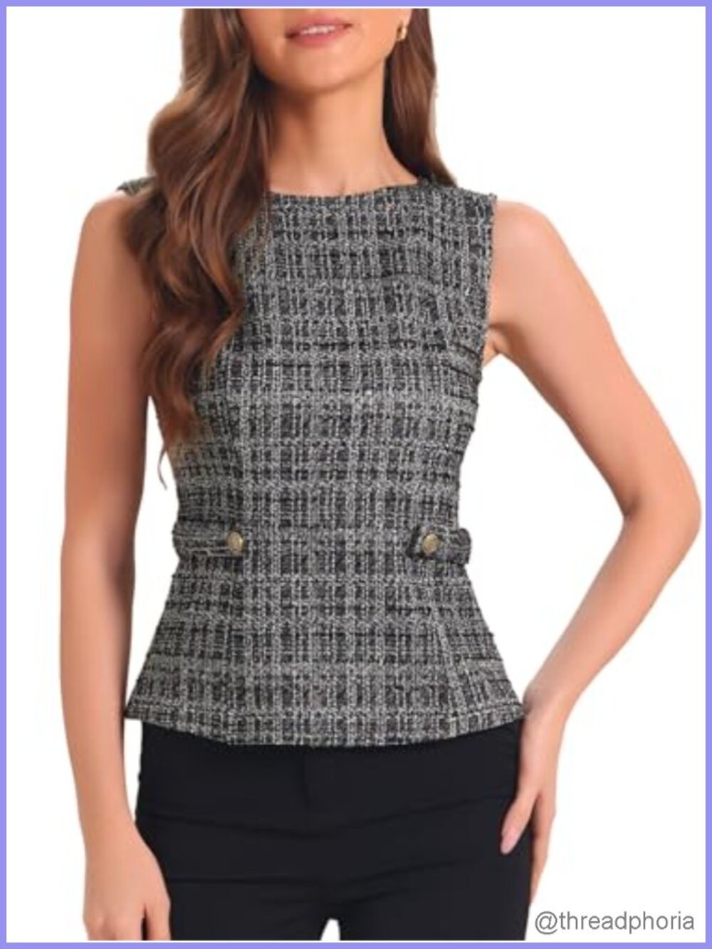 Tweed Womens Vest Sleeveless Plaid Office Business Casual Tops